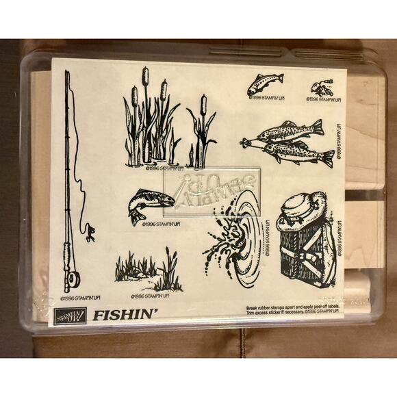 STAMPIN UP FISHIN Unmounted 9 Rubber Stamps Pole Kreel Water Scene Fishing NEW - Picture 4 of 4